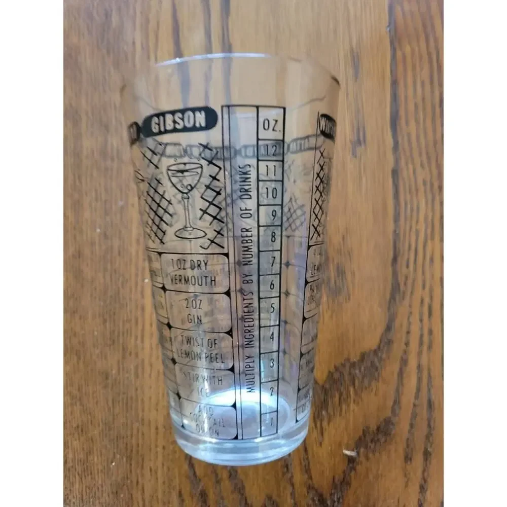 Vintage Federal Glass Cocktail Recipe Shaker Tumbler, MCM Mixology Barware 12oz